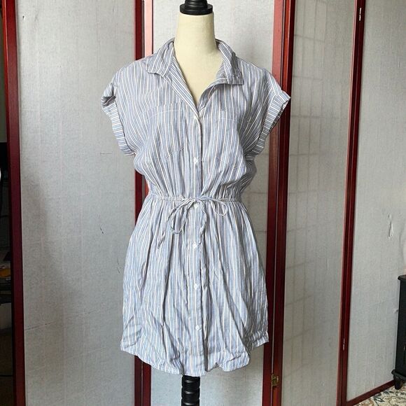 Japana Striped Shirt Dress with Tie Around Elastic Waist (Size: Large) - Picture 13 of 14